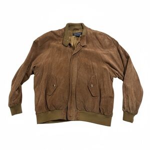 Norm Thompson Men's Brown Suede Leather Bomber Jacket